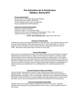 Pre-Columbian Art & Architecture Syllabus, Spring 2019