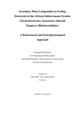 Secondary Plant Compounds As Feeding Deterrents in the African Subterranean Termite Schedorhinotermes Lamanianus Sjöstedt (Isoptera: Rhinotermitidae)