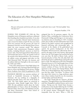 The Education of a New Hampshire Philanthropist Franklin Brooks