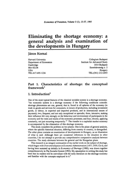 Eliminating the Shortage Economy: a General Anaysis and Examination Of
