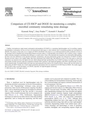Comparison of CE-SSCP and DGGE for Monitoring a Complex Microbial Community Remediating Mine Drainage ⁎ Hyunsuk Hong A, Amy Pruden A, , Kenneth F