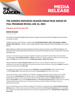 The Garden Anounces Season Sneak Peak Ahead of Full Program Reveal Jan 13, 2021