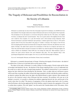 The Tragedy of Holocaust and Possibilities for Reconciliation in the Society of Lithuania