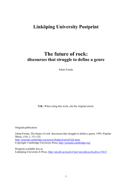 The Future of Rock: Discourses That Struggle to Define a Genre