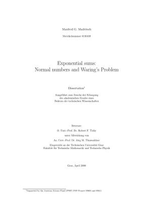 Exponential Sums: Normal Numbers and Waring's Problem