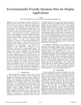 Environmentally Friendly Quantum Dots for Display Applications