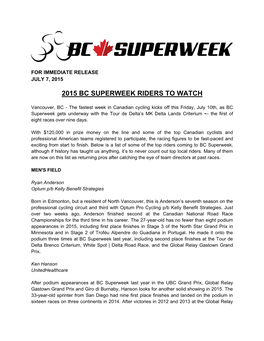 2015 Bc Superweek Riders to Watch