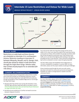 Interstate 15 Lane Restrictions and Detour for Wide Loads BRIDGE REPAIR PROJECT - VIRGIN RIVER GORGE