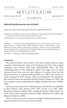 Hydnoid Basidiomycetes New to Brazil