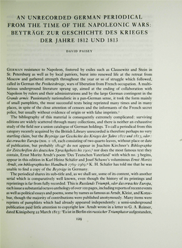An Unrecorded German Periodical from the Time of the Napoleonic Wars Beytrage Zur Geschichte Des Krieges Der Jahre 1812 Und 1813