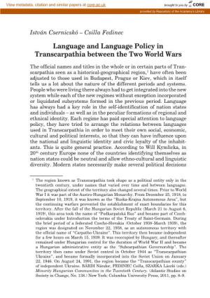Language and Language Policy in Transcarpathia Between the Two World Wars