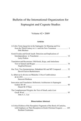 Bulletin of the International Organization for Septuagint and Cognate Studies