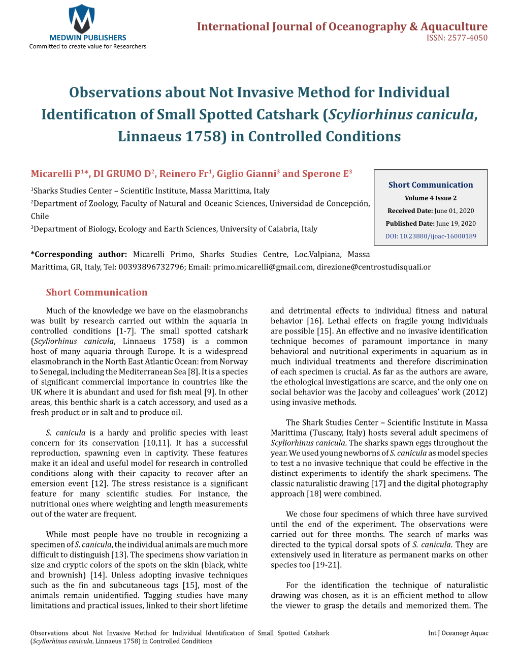 Micarelli P, Et Al. Observations About Not Invasive Method for Individual