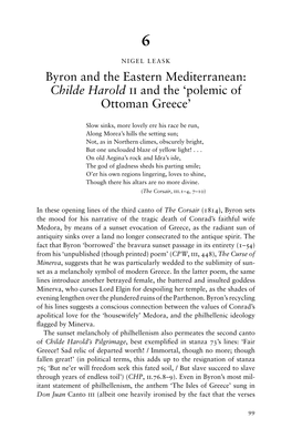 Byron and the Eastern Mediterranean: Childe Harold Ii and the ‘Polemic of Ottoman Greece’