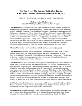 Starting Over: the Center-Right After Trump a Niskanen Center Conference on December 11, 2018