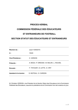 Proces-Verbal Commission Fédérale Des Éducateurs