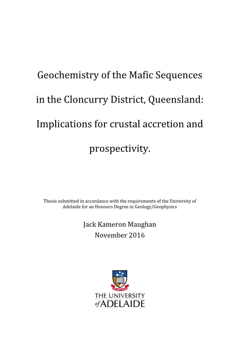 Geochemistry of the Mafic Sequences in the Cloncurry District, Queensland