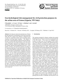 Geo-Hydrological Risk Management for Civil Protection Purposes in the Urban Area of Genoa (Liguria, NW Italy)