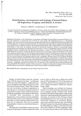 Distribbllion, Environment and Biology of Batoid Fishes Off Hgentina, Umguay and Brazil