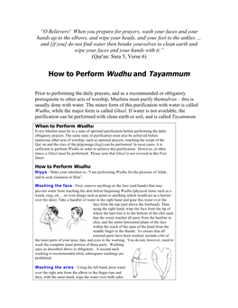 How to Perform Wudhu and Tayammum