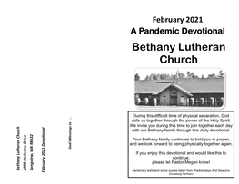February 2021 a Pandemic Devotional Bethany Lutheran