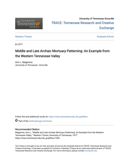 Middle and Late Archaic Mortuary Patterning: an Example from the Western Tennessee Valley