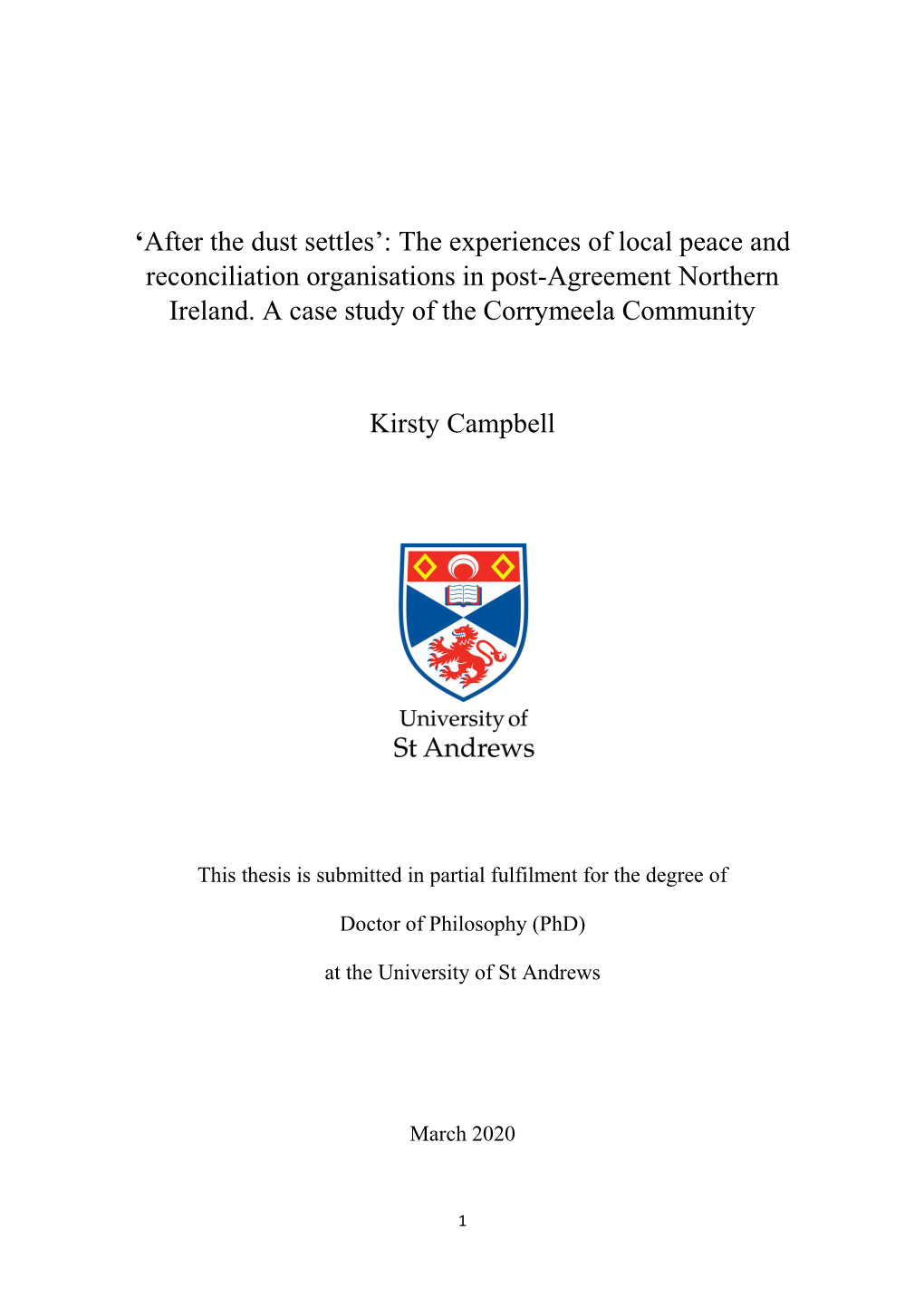 The Experiences of Local Peace and Reconciliation Organisations in Post-Agreement Northern Ireland