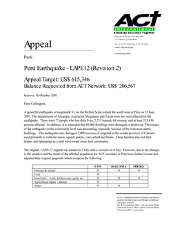 Appeal Perú Perú Earthquake