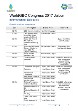 Worldgbc Congress 2017 Jaipur Information for Delegates