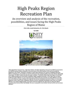 High Peaks Region Recreation Plan