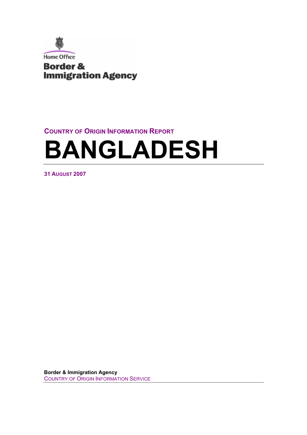 Country of Origin Information Report Bangladesh August 2007