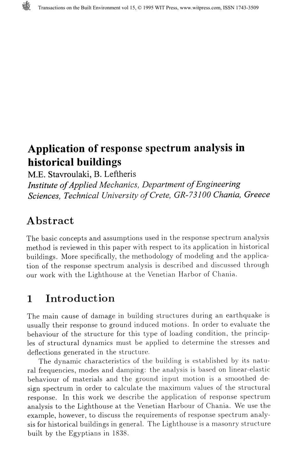 Application of Response Spectrum Analysis in Historical Buildings