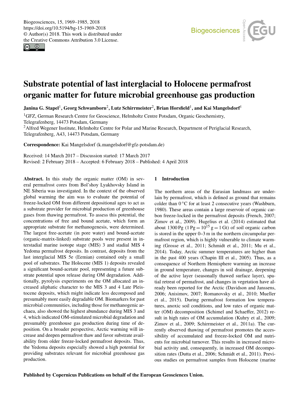 Article Processing Charges for This Open-Access Depth, Rendering Deeper and Older OM Bioavailable for Mi- Publication Were Covered by a Research Crobial Decomposition