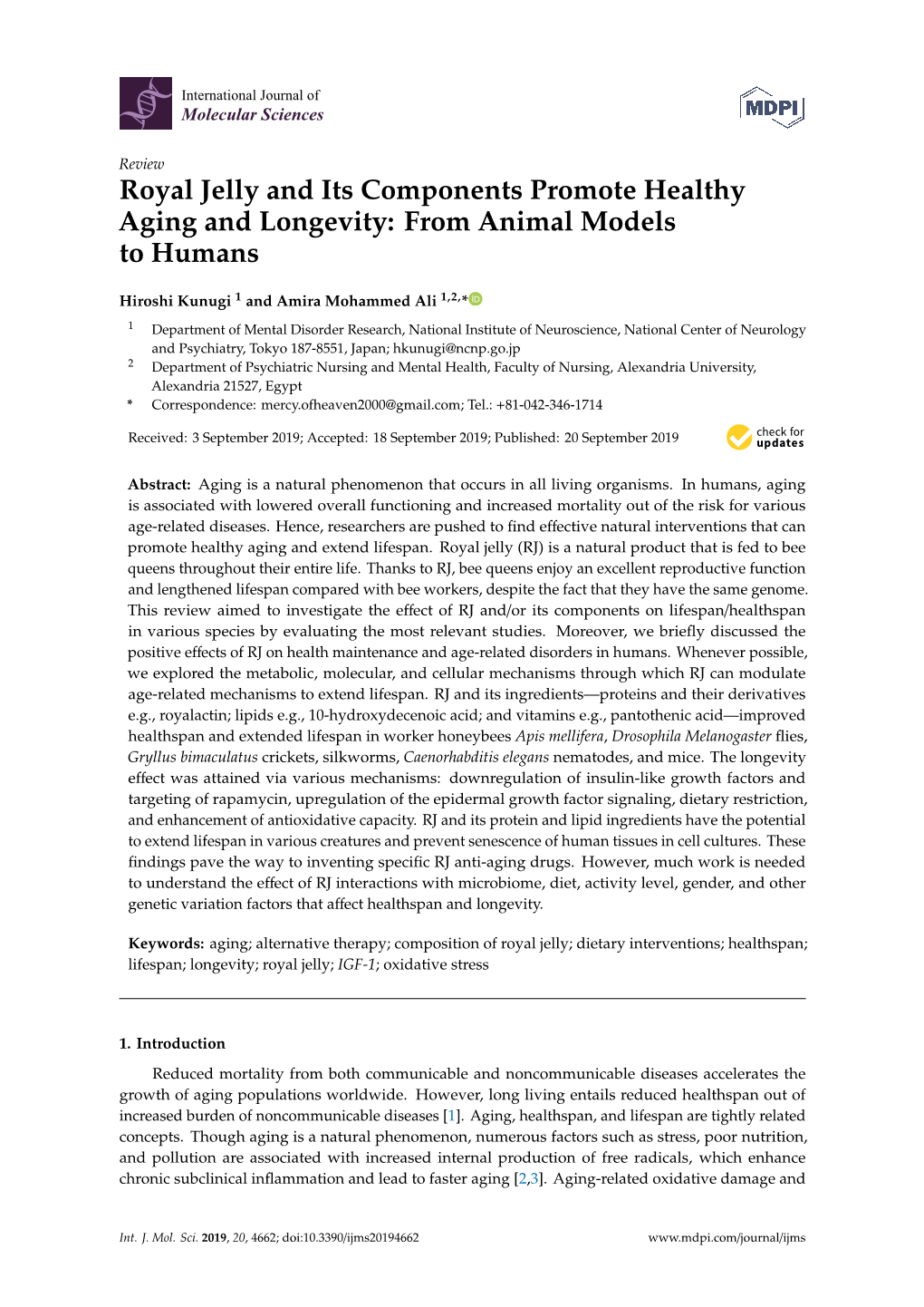 Royal Jelly and Its Components Promote Healthy Aging and Longevity: from Animal Models to Humans