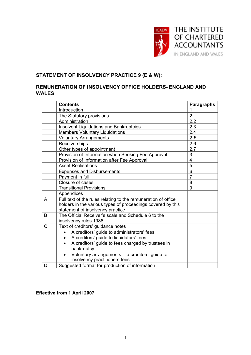 (E & W): Remuneration of Insolvency Office Holders- England and Wales