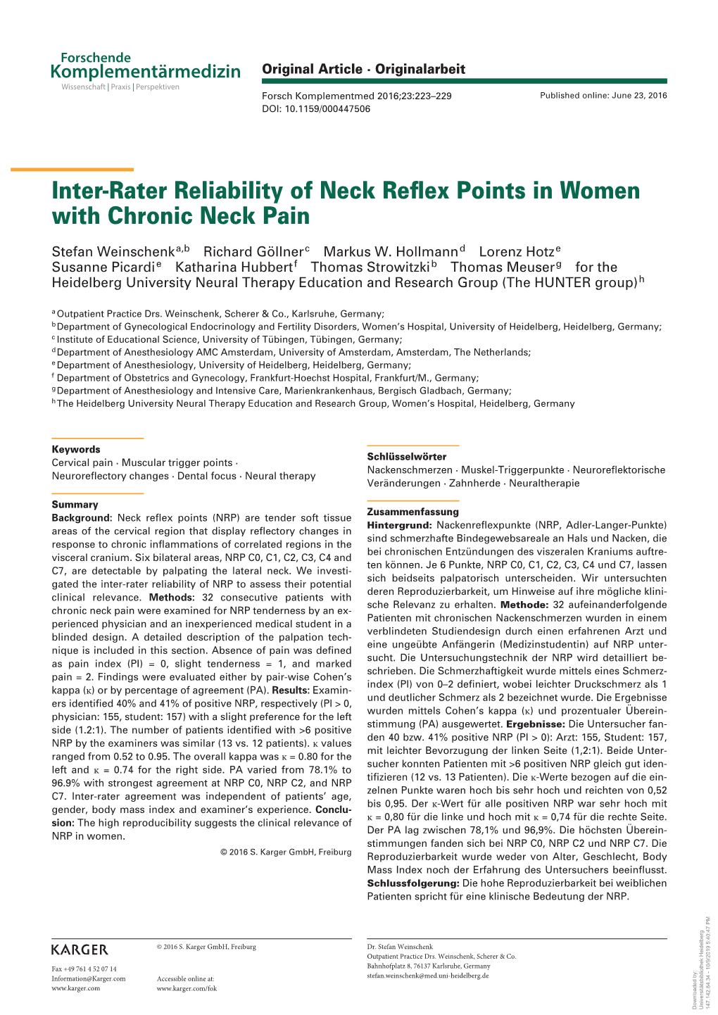 Inter-Rater Reliability of Neck Reflex Points In