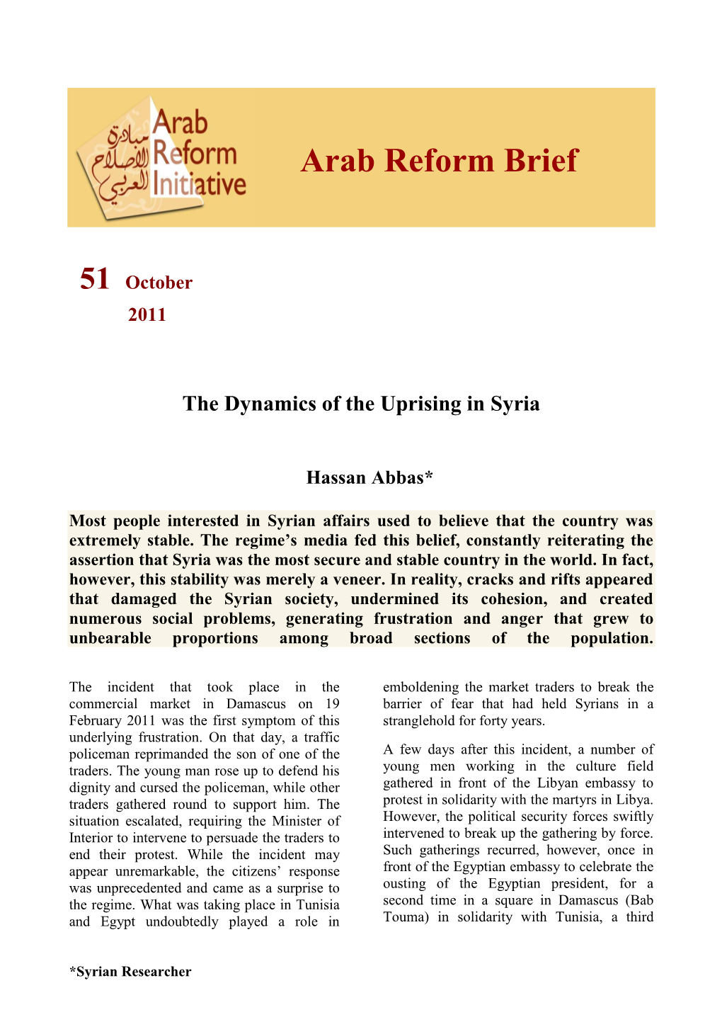 Arab Reform Brief