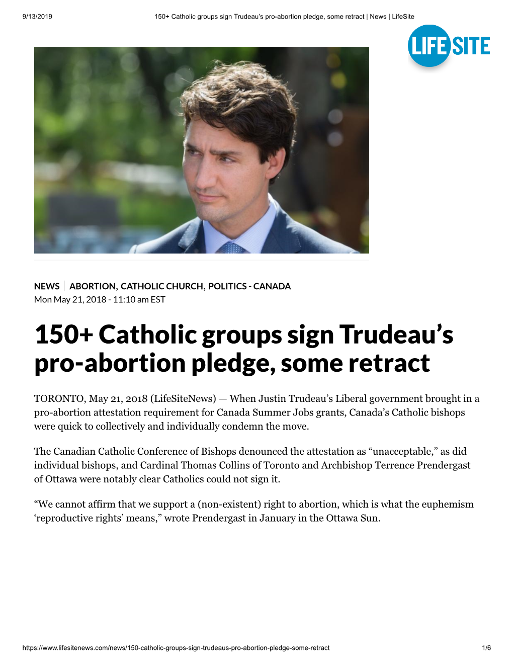 150+ Catholic Groups Sign Trudeau's Pro-Abortion Pledge, Some Retract