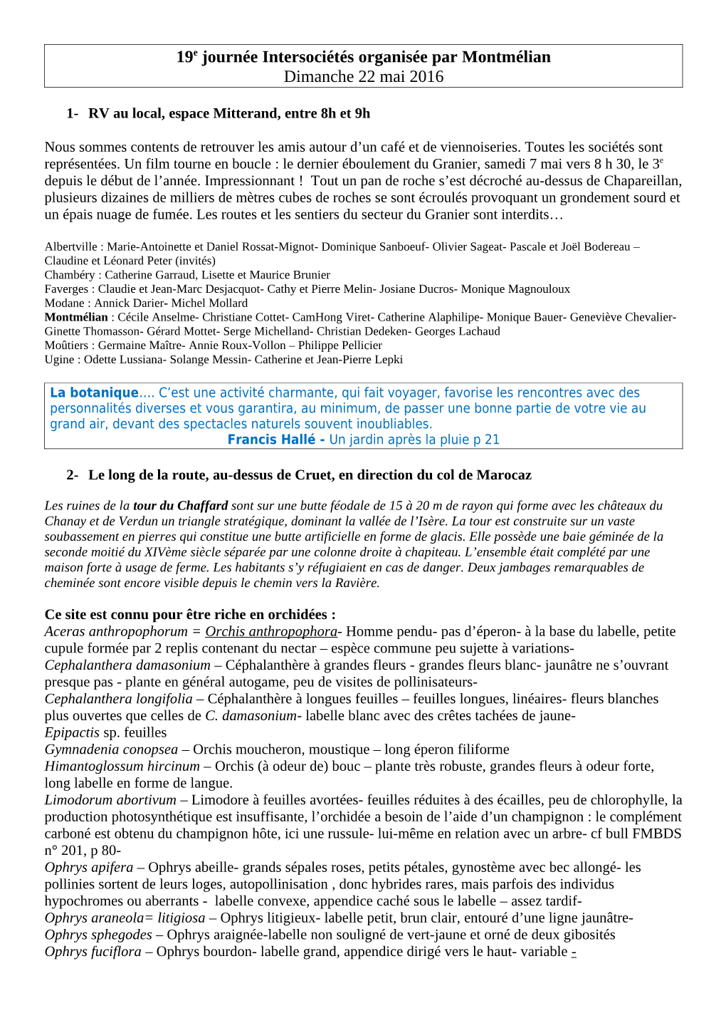 19E Journée Intersociétés Organisée Par Montmélian Dimanche 22 Mai 2016