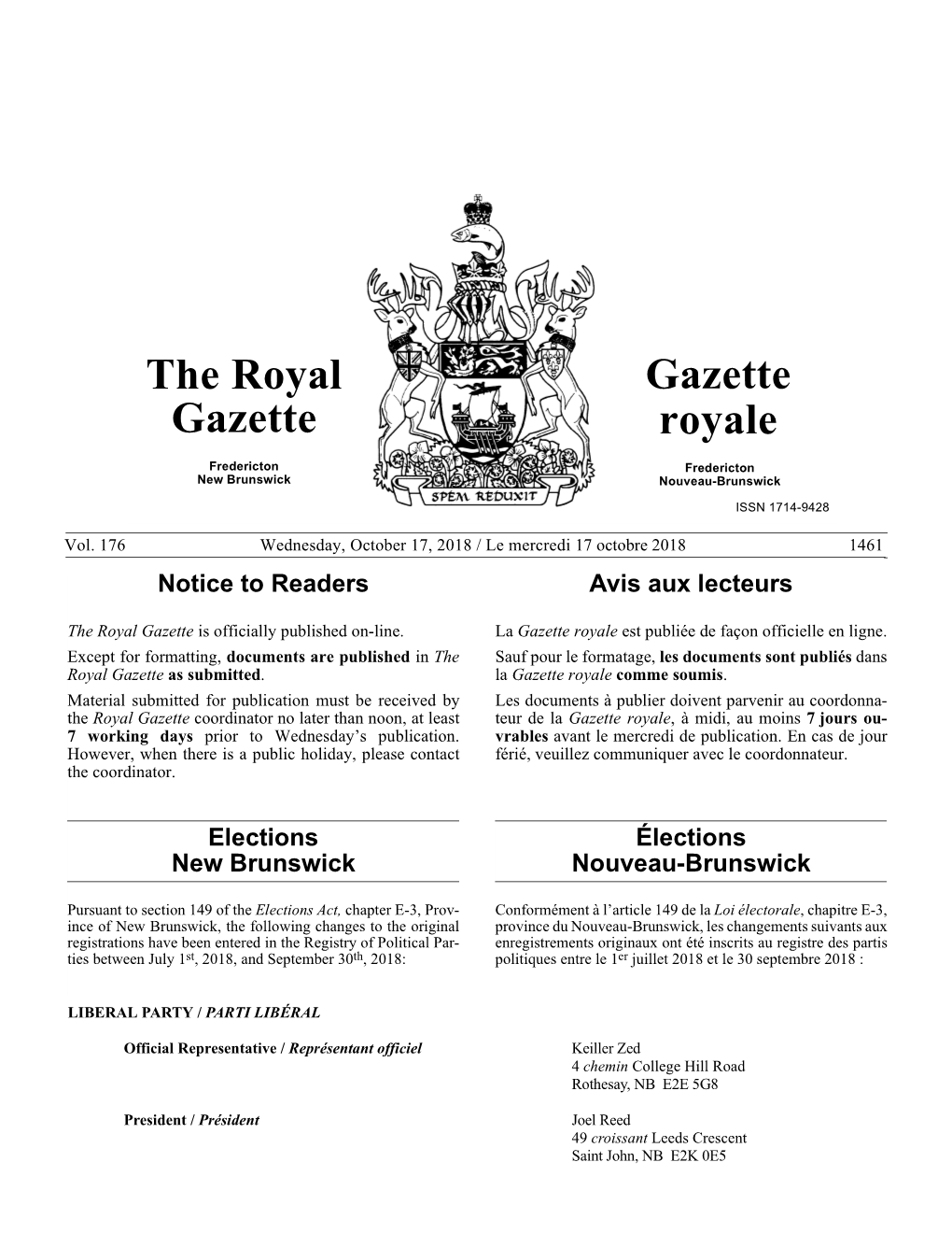 The Royal Gazette Gazette Royale