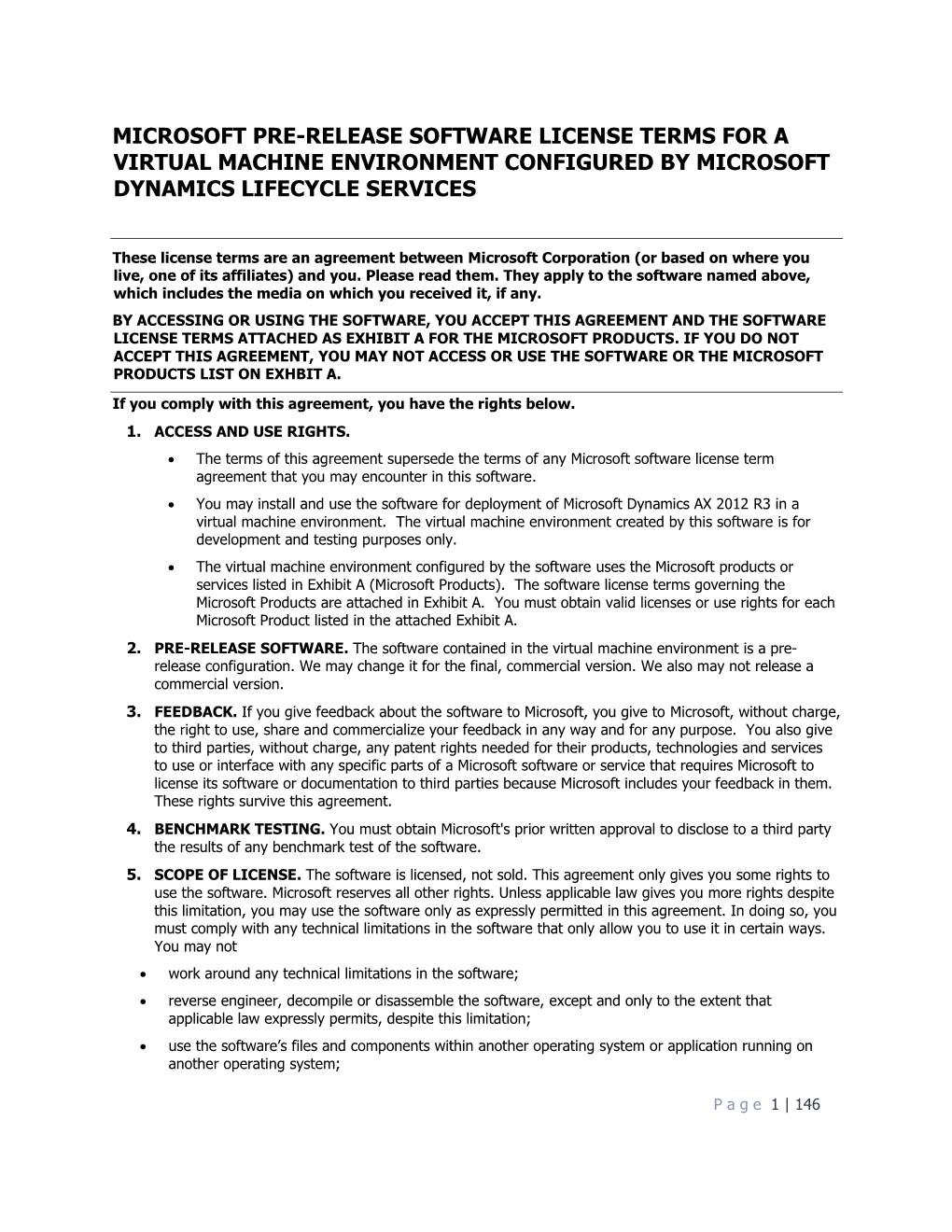 Microsoft Pre-Release Software License Terms for a Virtual Machine Environment Configured by Microsoft Dynamics Lifecycle Services