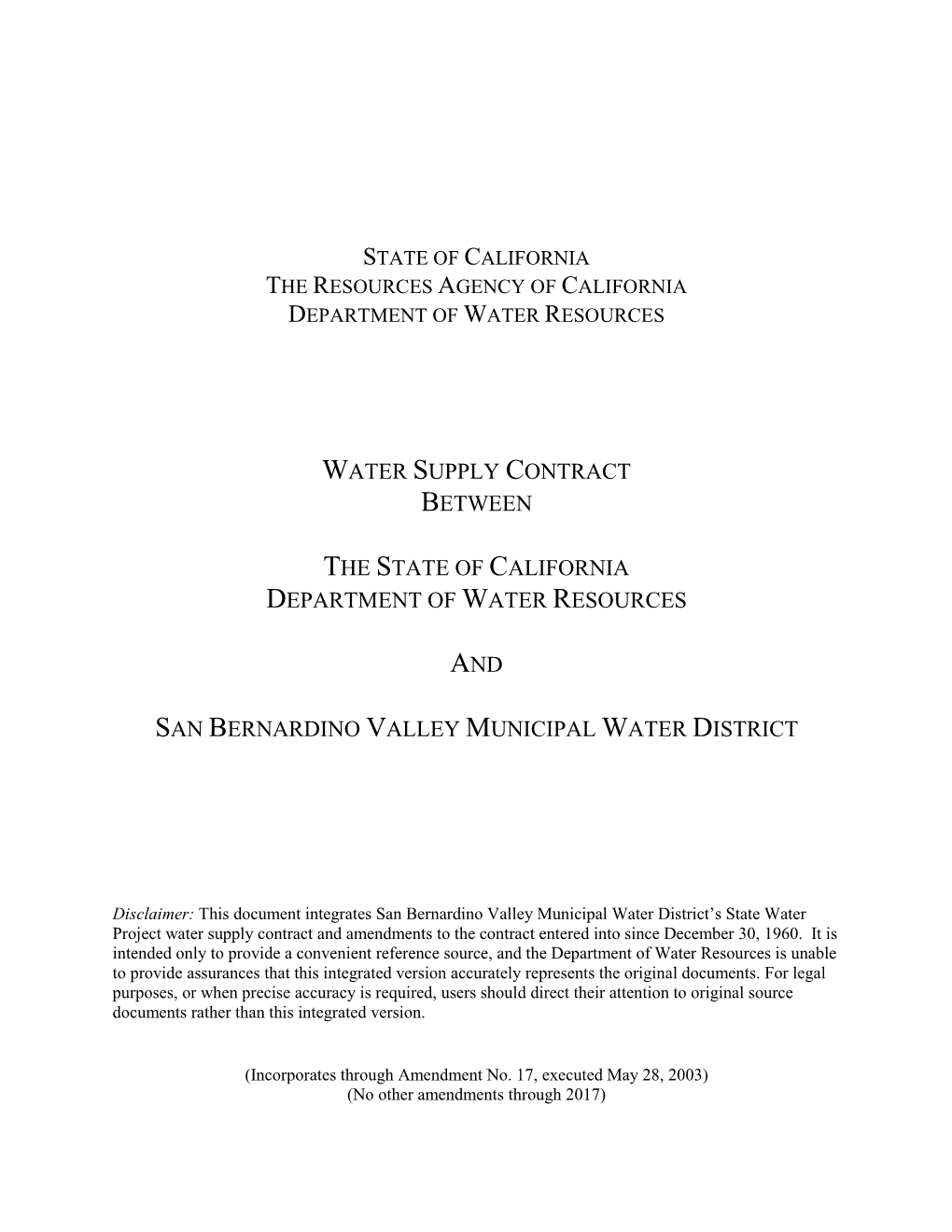 San Bernardino Valley Municipal Water Districts Water Supply Contract