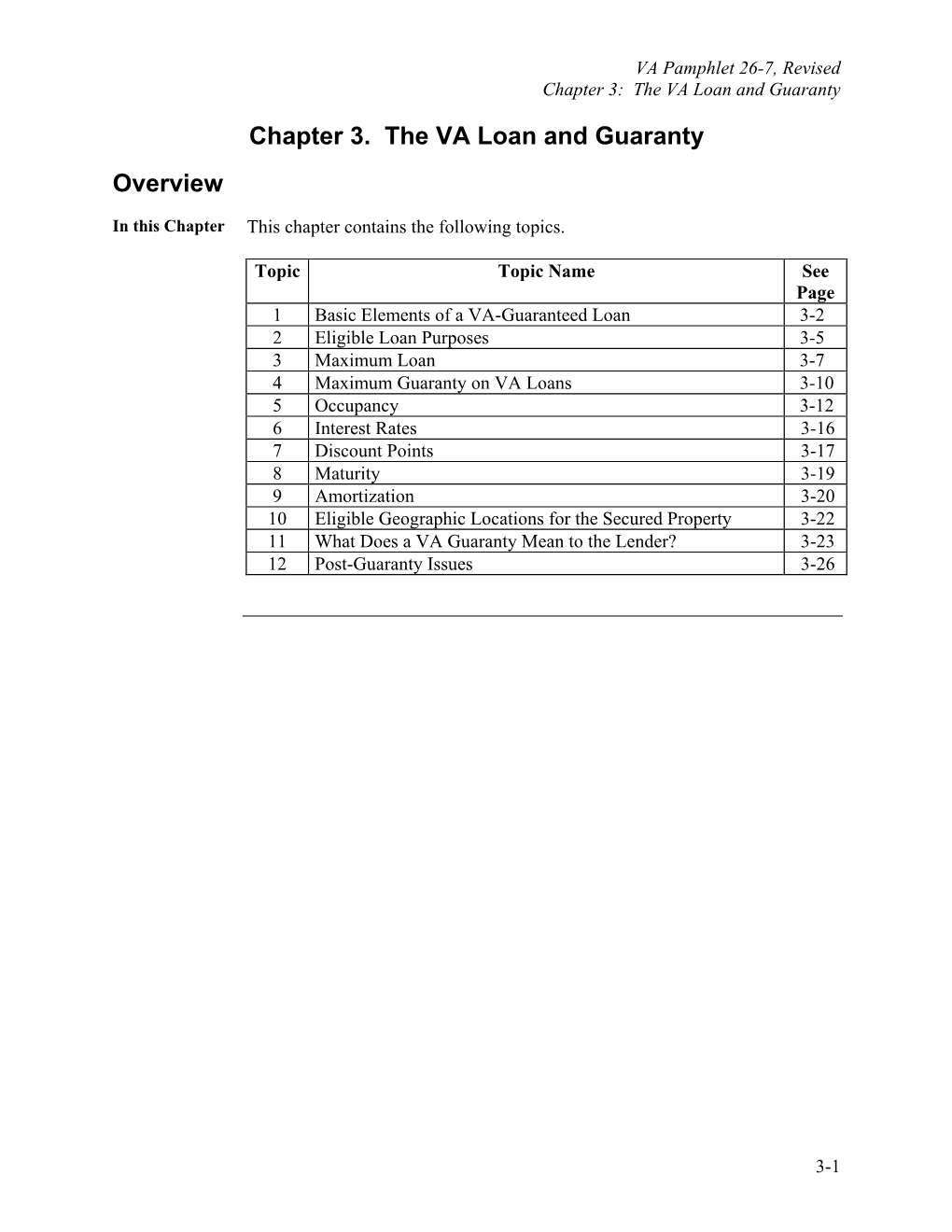 Chapter 3. the VA Loan and Guaranty Overview