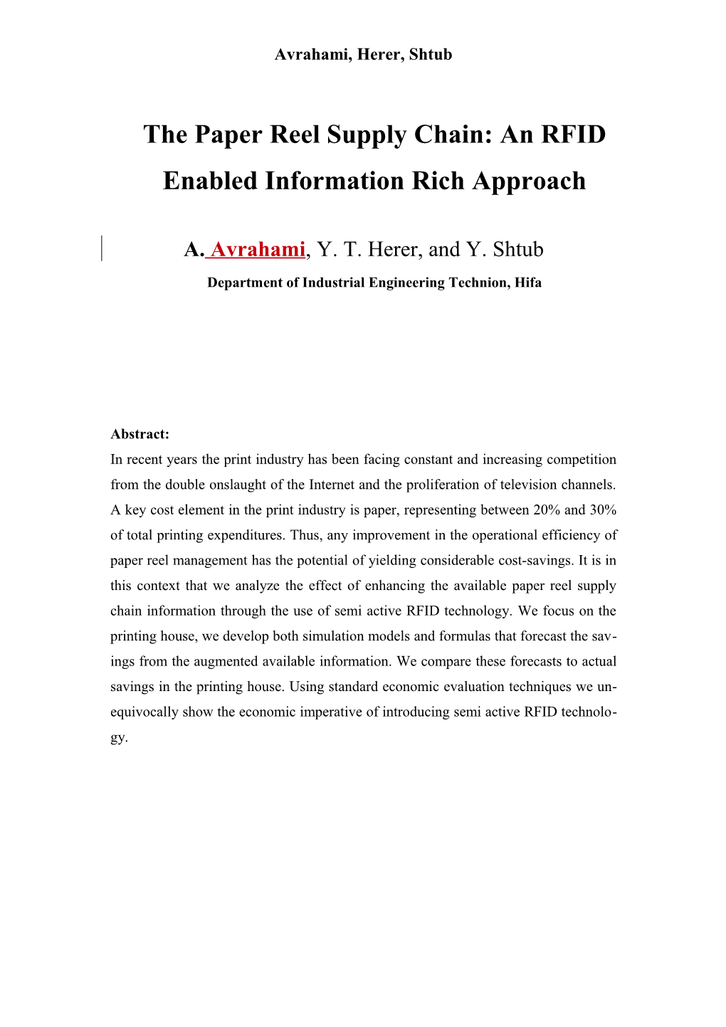 A Model for Cost-Savings (Achieved) by Management of Paper Reel