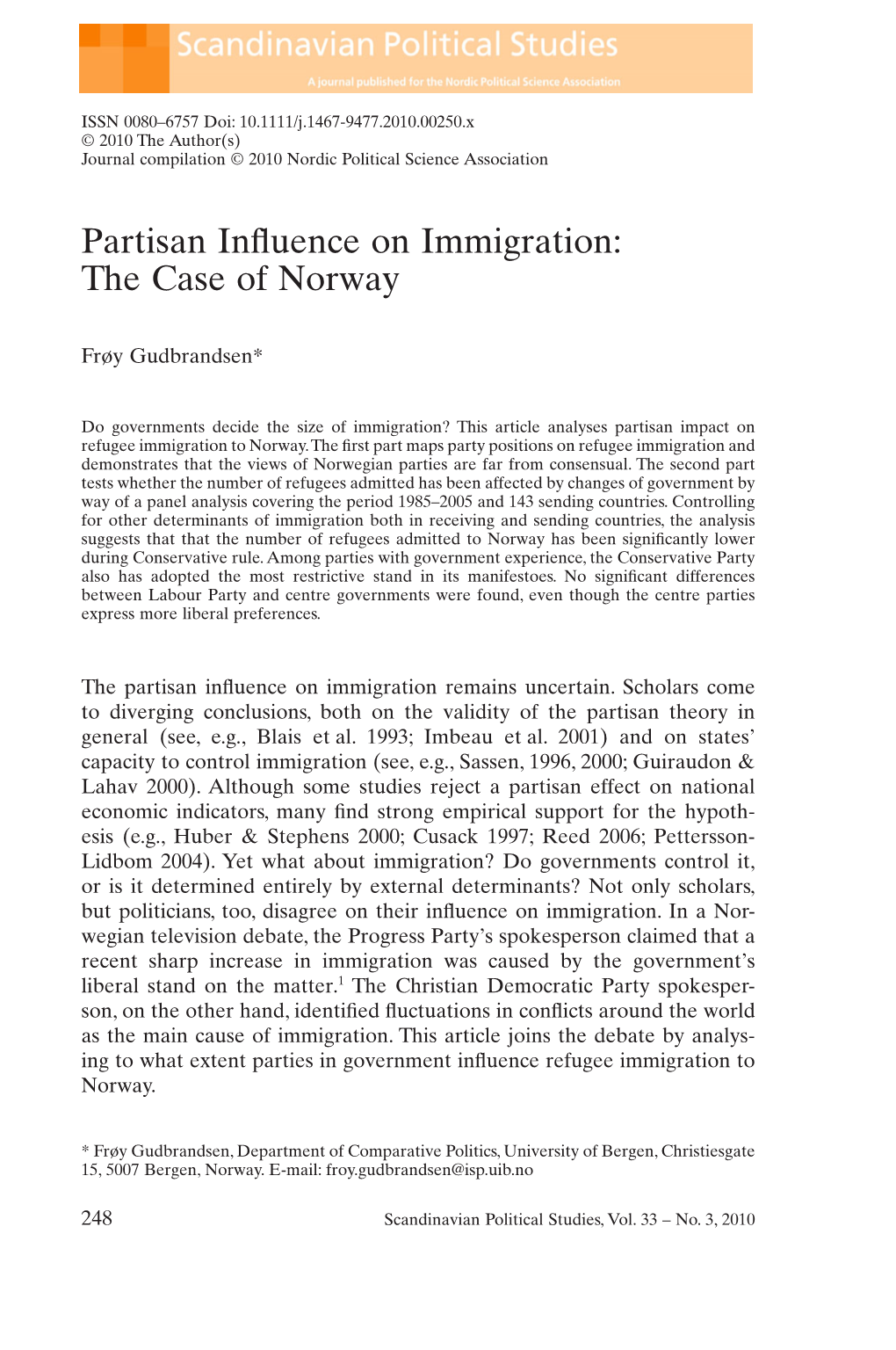 Partisan Influence on Immigration: the Case of Norway