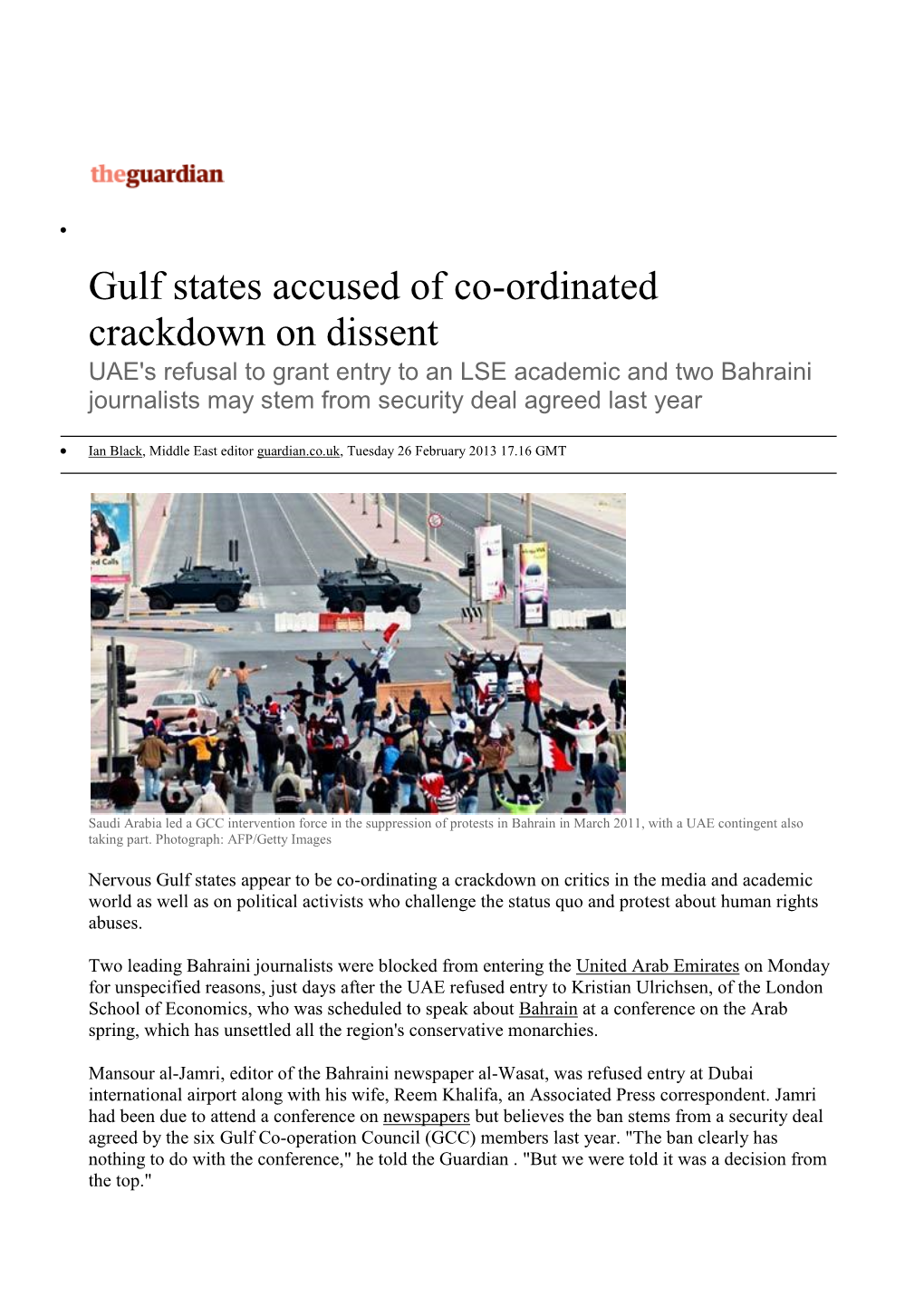 Gulf States Accused of Co-Ordinated Crackdown on Dissent | World