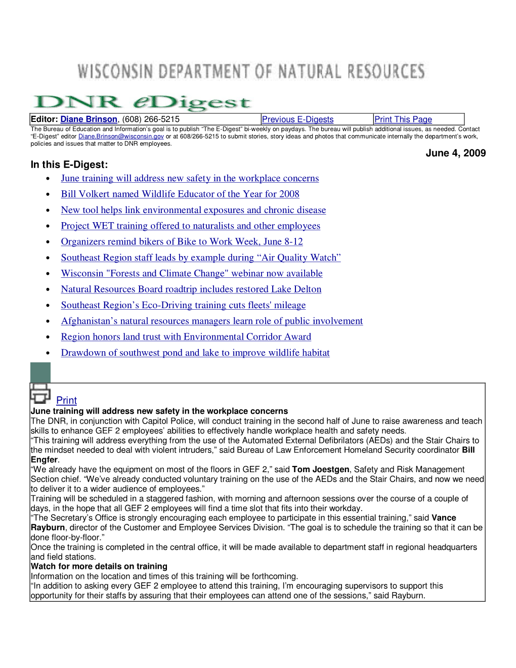 June 4, 2009 in This E-Digest: • June Training Will Address New