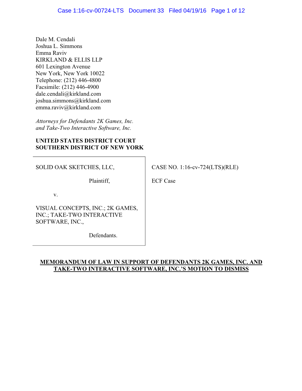 Case 1:16-Cv-00724-LTS Document 33 Filed 04/19/16 Page 1 of 12