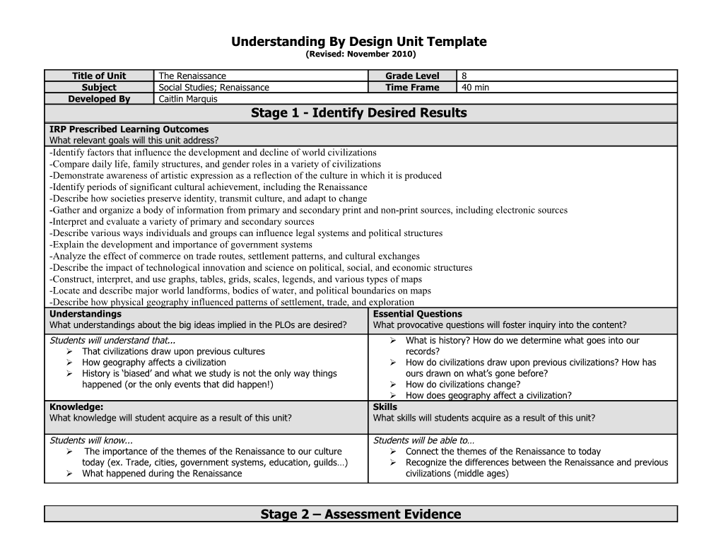 Understanding by Design Unit Template s16