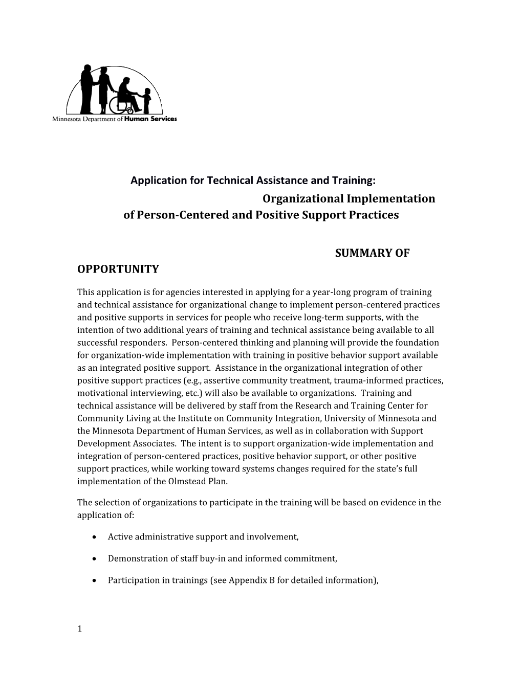 Application for Technical Assistance and Training